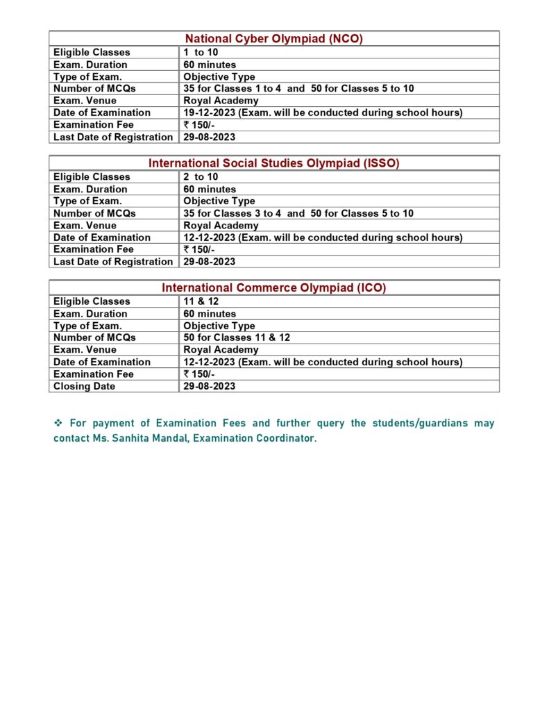 Date Sheet of Olympiad Examinations (20232024)